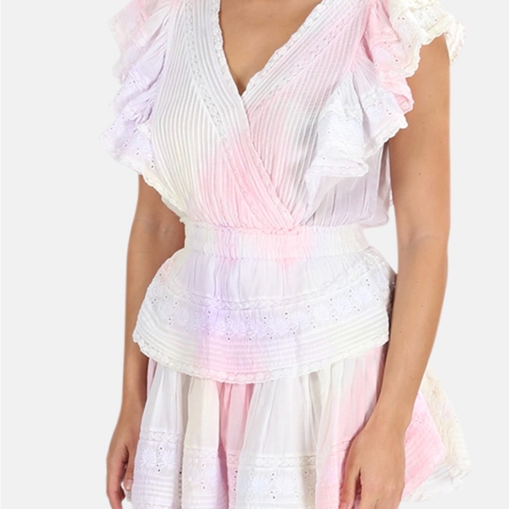 LoveShackFancy Pink and White Lace Dress